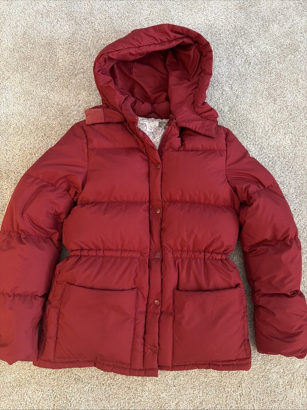 J.Crew Women's Dark Red Down Hooded Puffer Jacket Coat Small Utility Gorpcore